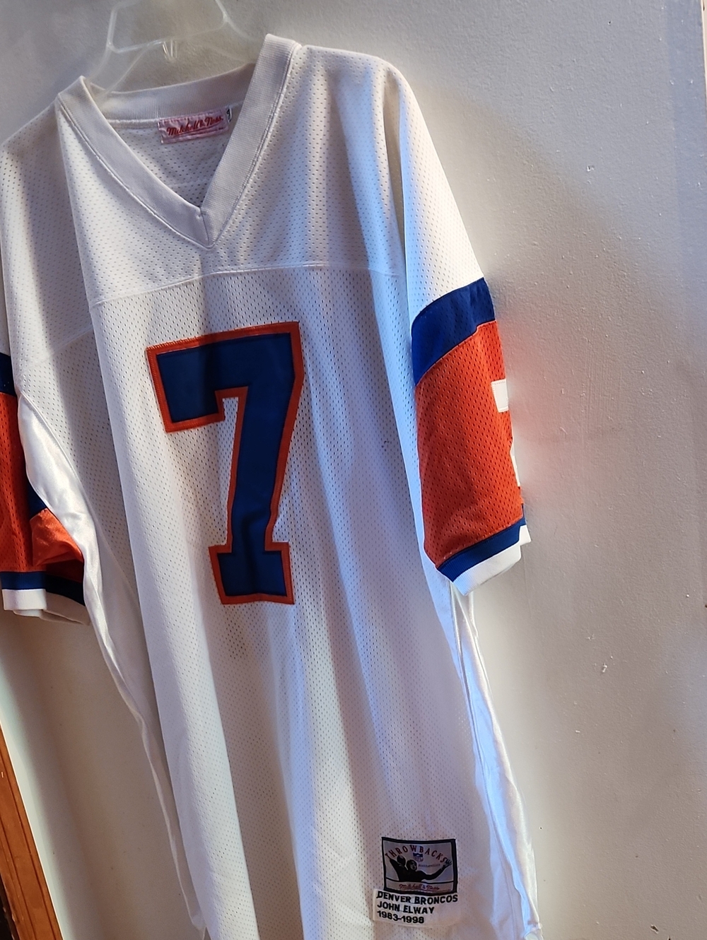 Denver Broncos, ELWAY White Jersey with Blue and Orange #7